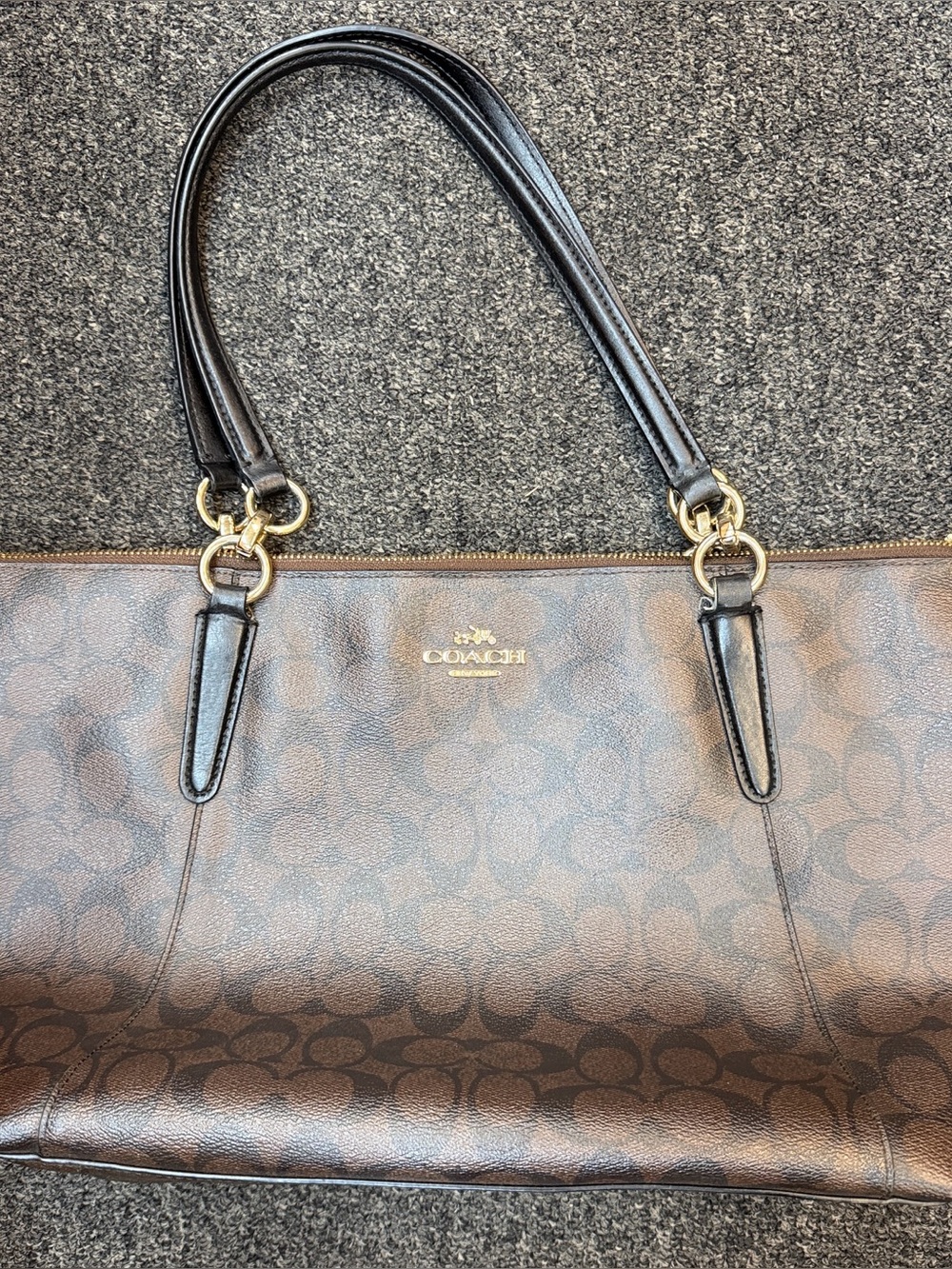 Coach Brown and Black Logo f58318 Tote Purse